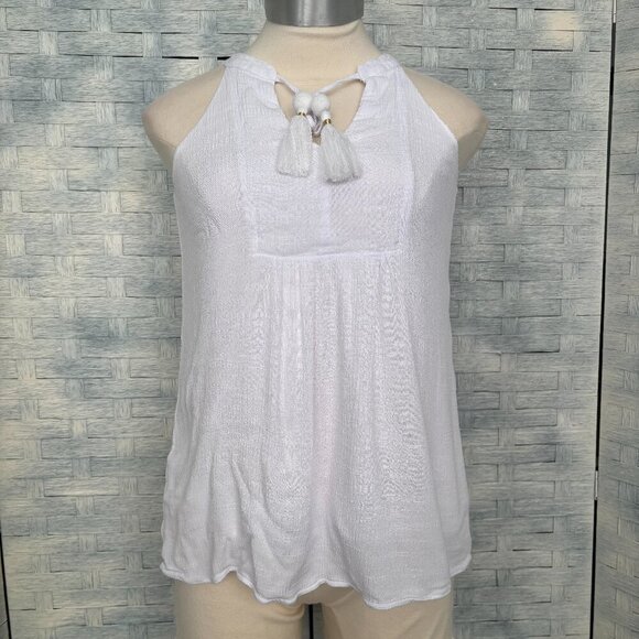 Lilly Pulitzer White Tassel Halter Neck Sleeveless Crinkle Top XXS - Picture 2 of 7